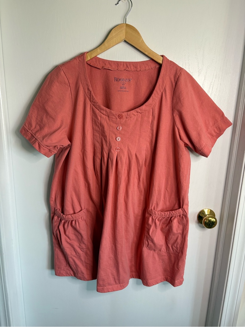 Knit Scoop Neck Short Sleeve Pullover Tunic Pockets Sz L Lagenlook Coquette Y2K